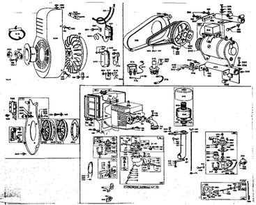 Generator Starter, Carburetor, And Flywheel Assembly Diagram and Parts List for 23D-R6 0010 - 0041 Briggs and Stratton Engine